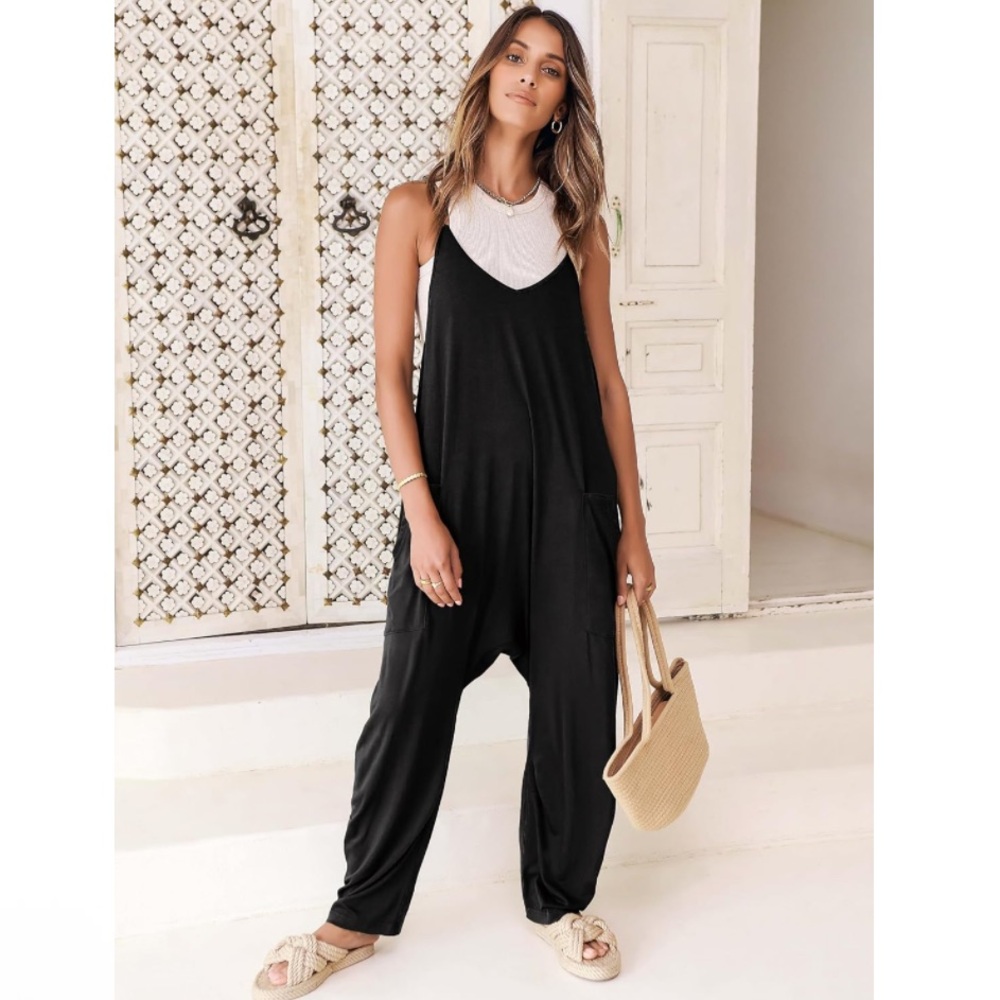 NEW One Piece Jumpsuit Romper Playsuit Black Soft Stretchy Loose Comfy Fit